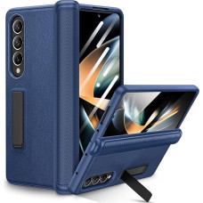 Ruky Case for Samsung Galaxy Z Fold 4 with Kickstand, Hinge Protection Case, Full Body with Built-in Screen Protector, PU Leather Protective Phone Stand Case for Samsung Galaxy Z Fold 4 5G, Blue