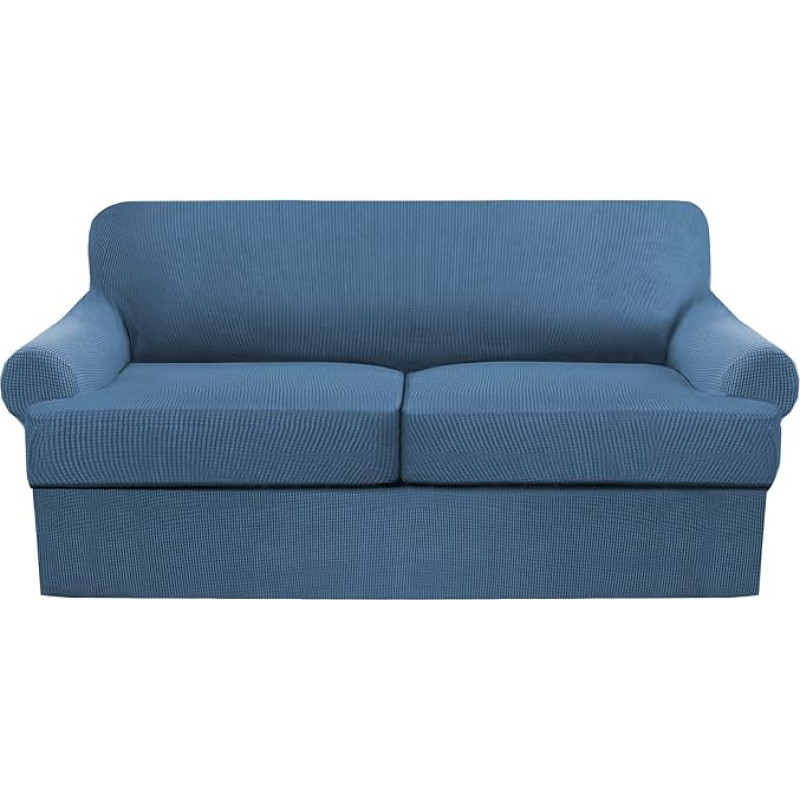 3 sofų užvalkalų pakuotė, T formos pagalvėlių užvalkalai sofoms, minkšti baldų užvalkalai su 2 atskirais T formos pagalvėlių sėdynių užvalkalais (dulkių mėlyna, 