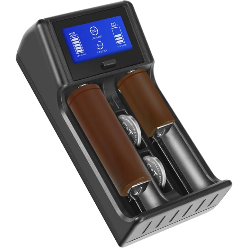 Universalus akumuliatorių įkroviklis su USB LCD ekranu, skirtas 3,7 V 18350 18500 17500 10440 ličio jonų akumuliatoriams ir NI-MH/NI-CD AA AAA C akumuliatoriams (akumuliatoriai neįtraukti)