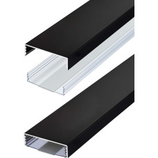 Plokščio dizaino aliuminio kabelių kanalas, dažytas juoda matine spalva, matinis, lipnus, 50 mm x 15 mm 