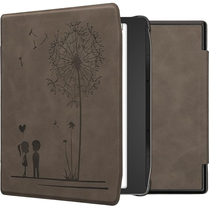 kwmobile Case Compatible with Pocketbook Era/Era Colour Case - Faux Leather Cover - Dandelion Love Grey