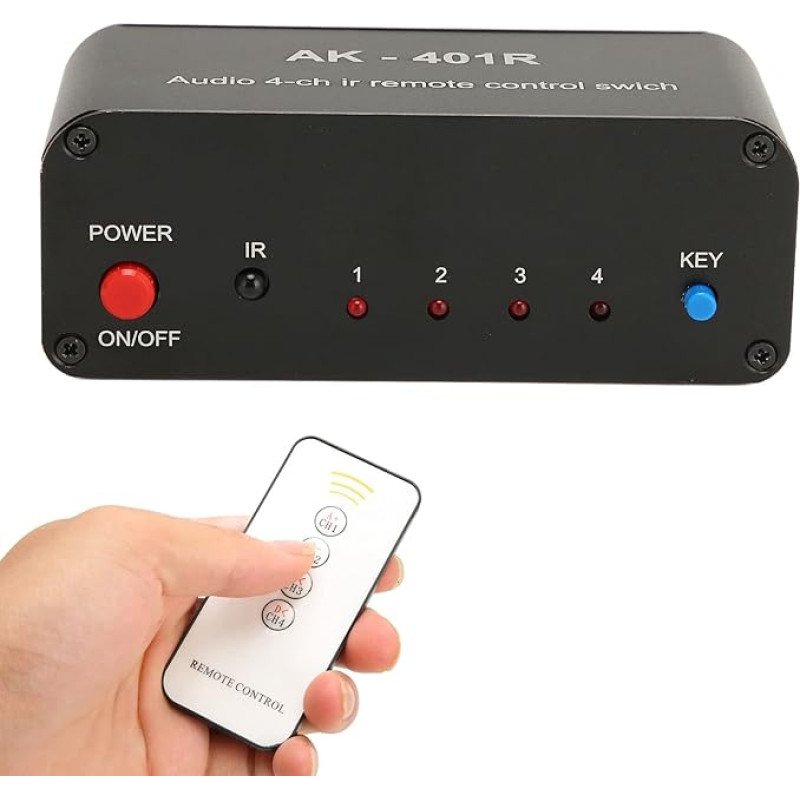 Audio Switch RCA Switch 4 Way RCA Switch Aluminium Alloy RCA Switch Multifunctional 4-in-4-out RCA Stereo Switch with IR Remote Control for DVD Game Console