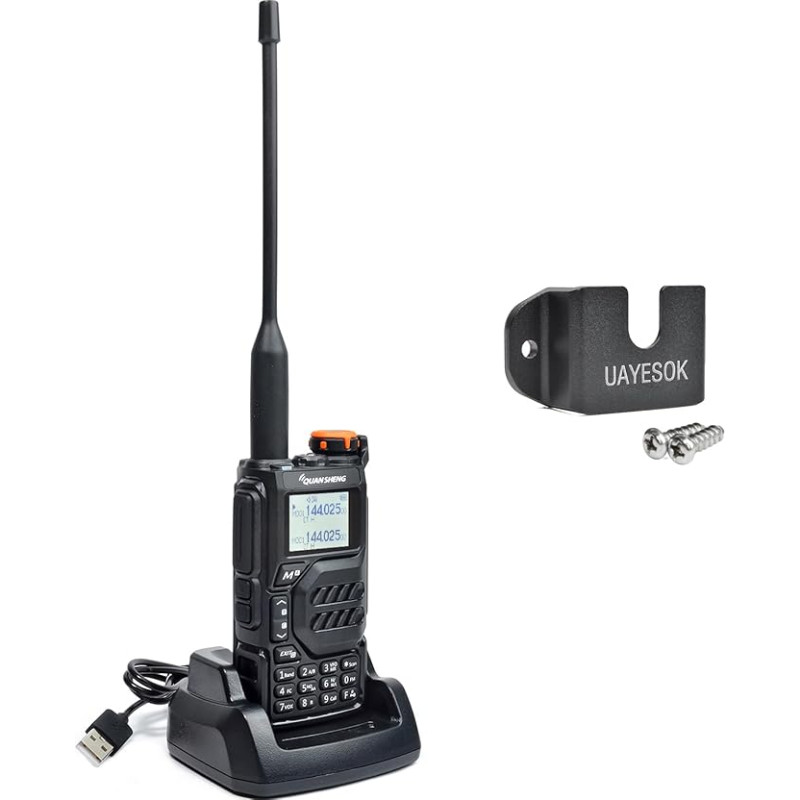 QUANSHENG UV-K5 radijo stotis 5W Walkie Talkie ilgo nuotolio įkraunama rankinė radijo stotis suaugusiesiems Policijos radijo stotis su FM, NOAA, C tipo įkrovimo funkcija, 200 kanalų (UV-K5 su laikikliu)