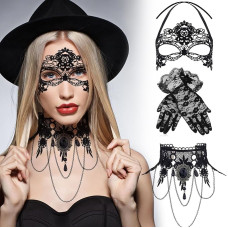 Oidea maskarado kaukė moterims - Helovino maskarado kaukių rinkinys Gotikiniai nėriniai Choker karoliai Vampyrų papuošalai Karnavalo kaukė Cosplay kokteilių vakarėlių aksesuarai