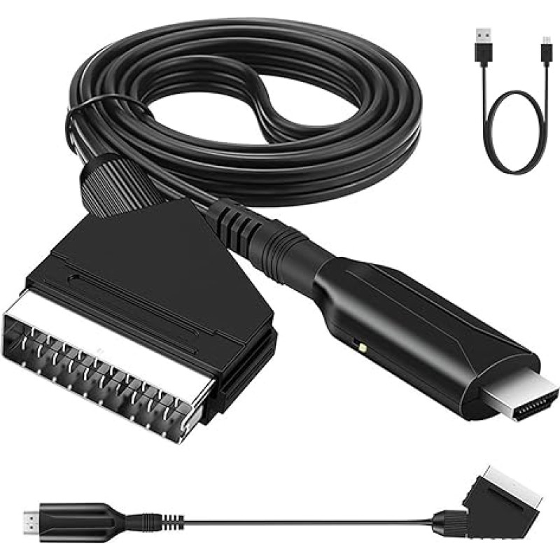 HERBYD All in One Scart to HDMI Converter Cable - SCART to HDMI Adapter Video Audio Converter HD su SCART įvesties kabeliu ir HDMI išvesties prievadu HDTV STB VHS VCR PS3 Sky DVD Blu Ray