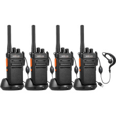 HESENATE HT66 Walkie Talkie, licencijuota PMR446 radijo stotis, didelio nuotolio Woki Toki rankinė radijo stotis, 16 kanalų radijo stotis, profesionalus Walky Talky Scan VOX su ausinėmis (juoda, 4 vnt.)