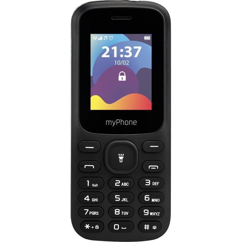 MP myPhone Fusion mygtukinis telefonas, dideli apšviesti mygtukai, spalvotas 1,77 colio ekranas, 600 mAh akumuliatorius, žibintuvėlis, radijas, dvi SIM kortelės, 