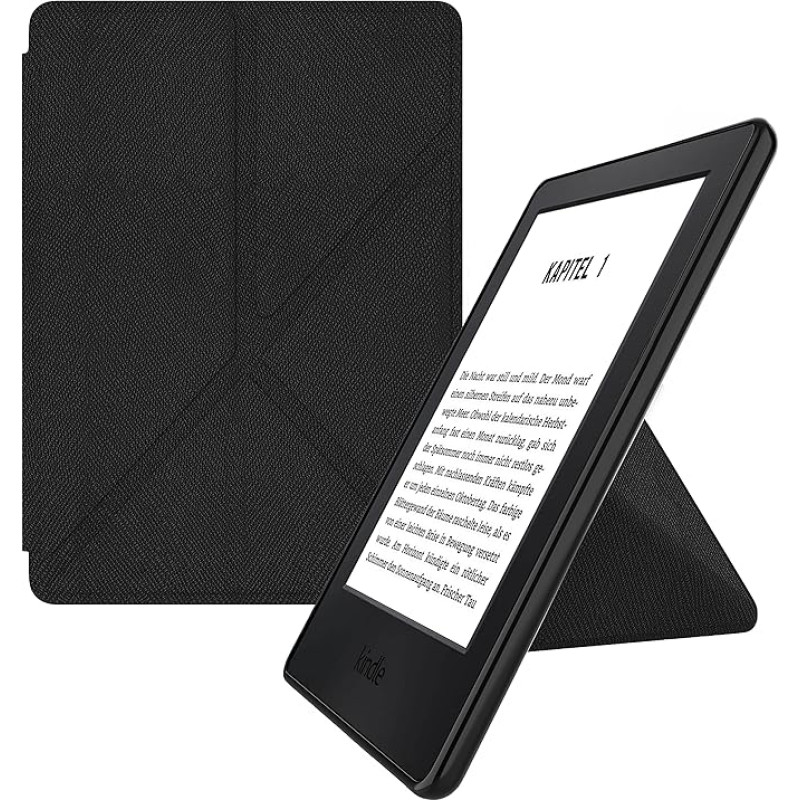 MyGadget Origami Case for Amazon Kindle Paperwhite 7th Generation (up to 2017 - 6 Inches) - Faux Leather - Auto Sleep/Wake Function - Flip Case in Black