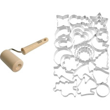 Original Kaiser Classic Rolling Pin Small 19 x 7,5 cm ir kalėdiniai sausainių pjaustytuvai, 25 vnt., sausainių pjaustytuvai, sausainių pjaustytuvai, skirti sausainiams pjaustyti, sidabrinės spalvos, 1 pakuotė