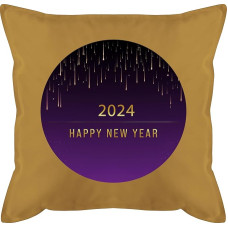 Kissen 50x50 - Statement mit Sprüchen - Goldregen 2024 Happy new year - lila - 50 x 50 cm - Gelb - kissenbezug spruch sprüche 2023 silvester, kissenhülle und fuellung spruechen füllung lustige