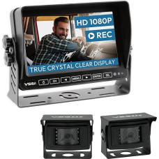 VSG 24 Reversing Camera 7 Inch HD Professional Set Including 2 x IP69K Camera, Monitor, Cable - Waterproof Night Vision 12V-24V Easy Installation / Robust Reversing System for Car Caravan Truck
