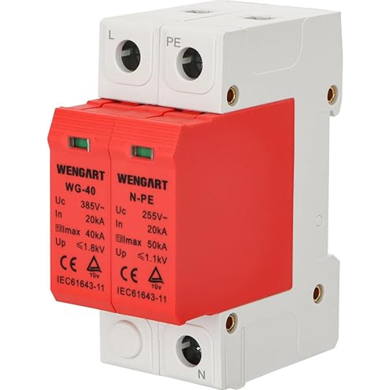 Wengart Surge Protection Device WG-40.20-40KA AC385V 83mm High SPD House Deflector, Electronic Protection Module, DIN Rail Mount (1+NPE)