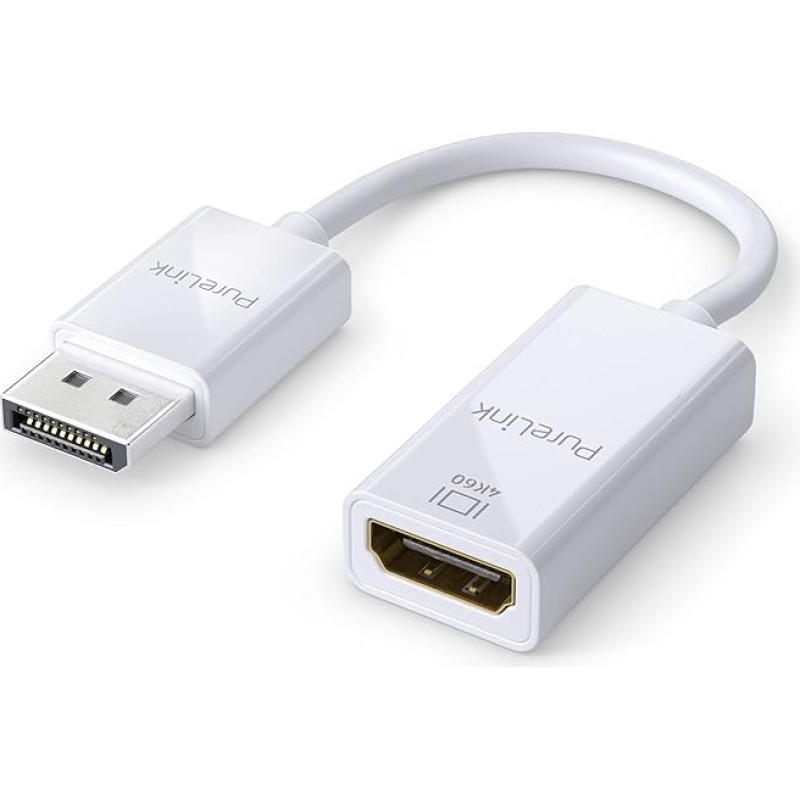 PureLink DisplayPort auf HDMI adapteris, 4K Ultra HD 60Hz, 18GB/s Bandbreite, auksinis steckkontakte, 0,15 m, weiß