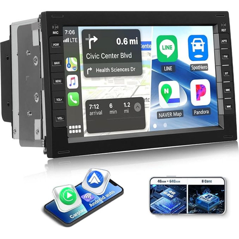 CAMECHO 4+64G 8 branduolių navigacijos automobilinis radijas VW Golf Skoda MK4 Caddy Passat B5 T5 Peugeot 307, 7 colių Android 13 Wireless Carplay Bluetooth radijas su atbulinės eigos kamera su Android Car WiFi GPS