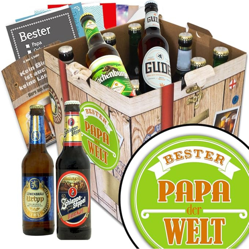 Biergeschenke PAPA - Geschenkbox + gratis Geschenk Karten + Bierbewertungsbogen. Bier für Papa. Besser als Bier selber machen oder selbst brauen: Geschenke für Papa Vatertagsgeschenke Geschenkideen für Papa Geschenke Papa Geschenke lustig Biergeschenke fü