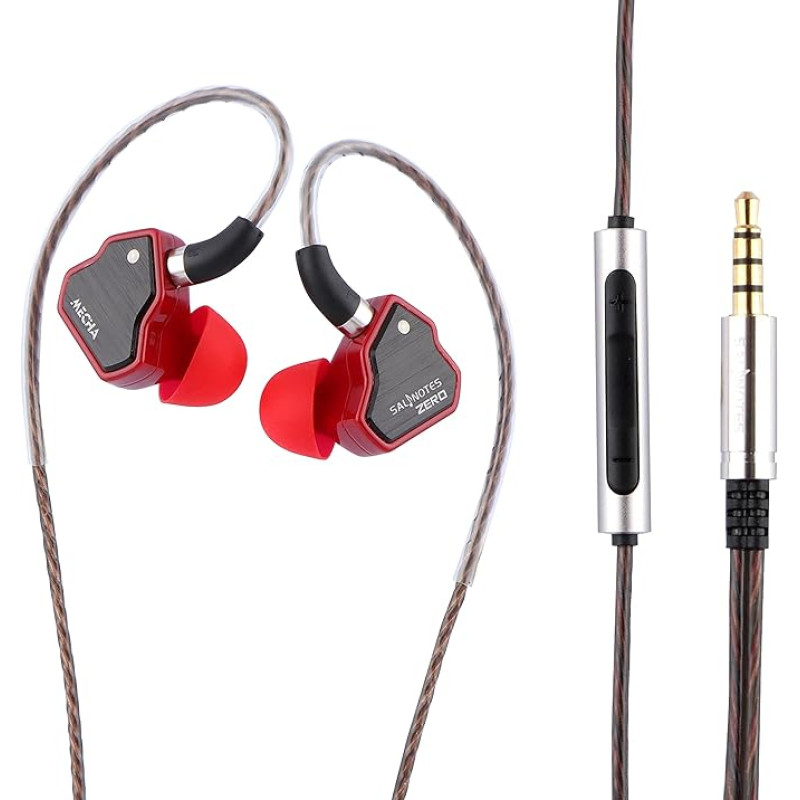 LINSOUL 7Hz Salnotes Zero HiFi 10 mm dinaminio draiverio ausinės IEM su metalo kompozito membrana, nerūdijančio plieno priekine plokštele, nuimamu 2 kontaktų OFC kabeliu (raudonos spalvos, su mikrofonu, 3,5 mm)