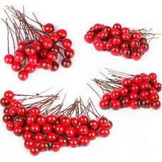 VEYLIN 100 Stück Weihnachts-Stechpalmenbeeren, rote Beeren, künstliche rote Beeren für Weihnachtsdeko, Weihnachtskranz, Dekorationen, Kranzherstellungszubehör