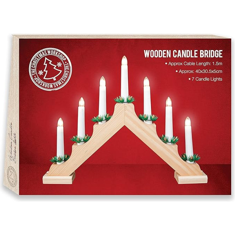 Kalėdų dirbtuvės 89470 LED Holz Weihnachten Kerzenbrücke Kiefer Holz Finish Warmweiß LED Farbe Weihnachtsbeleuchtung und Dekorationen 40cm x 33cm x 5cm Batteriebetrieben