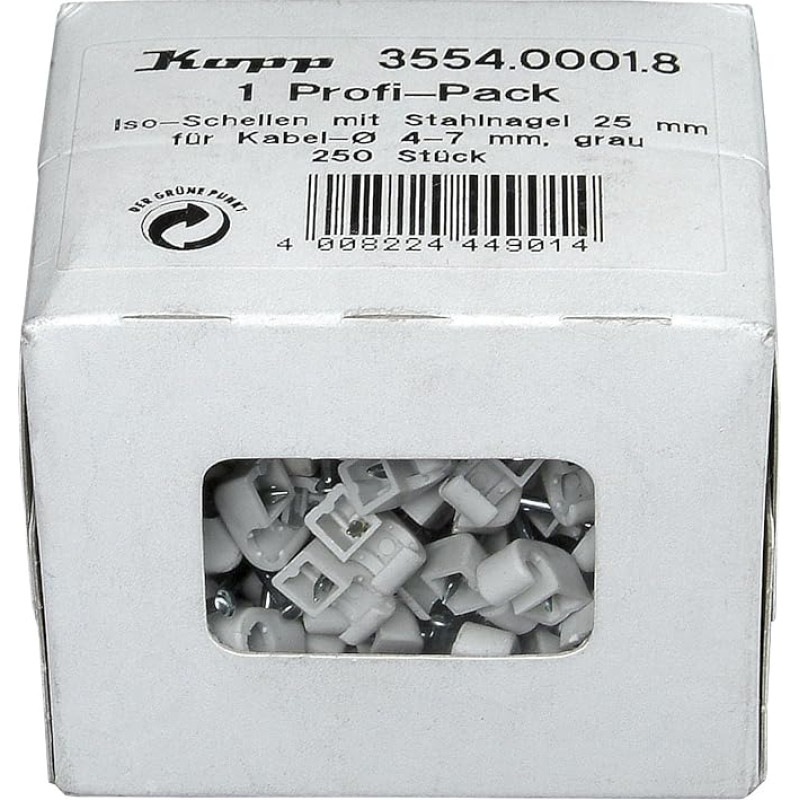 KOPP 355400018 Iso-Schellen 4-7 mm, mit gestifteten Stahlnadeln 30 mm, Profi-Pack: 250 Stück, grau