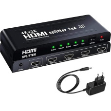 HDMI skirstytuvas 1 į 4 išėjimus, HDMI skirstytuvas palaiko 4K x 2K, 3D, 1080p@60Hz ir leidžia vienu metu prijungti iki keturių didelės raiškos ekranų