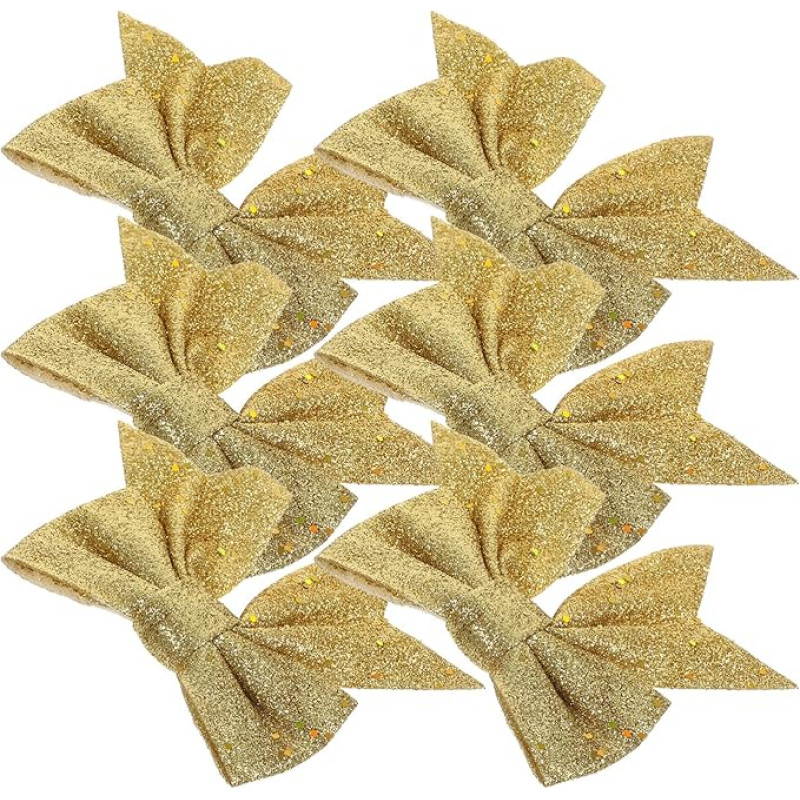 Beavorty 6 Stück Weihnachtsschleifen, Kranz mit Pailletten, goldfarben, Ornamente für Weihnachtsbaum, Party, Hochzeit, Handwerk, Dekoration