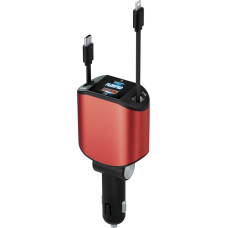 PLDHPRO Red 4 in 1 ištraukiamas automobilinis įkroviklis, 80 W ištraukiamas telefono įkroviklis automobiliui su 0,8 m ištraukiamu USB-C ir 