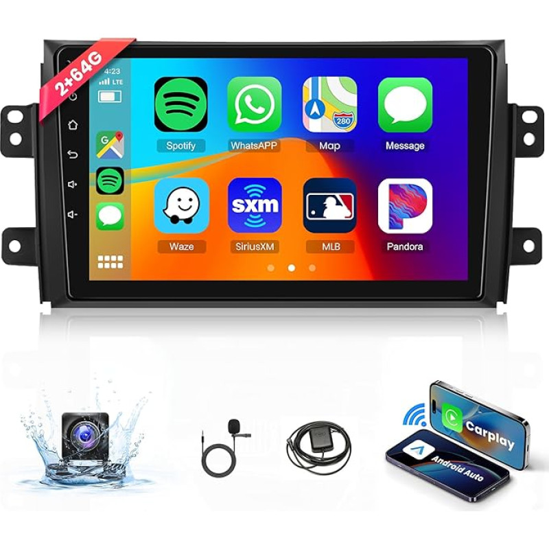 2G + 64G Android automobilinis radijas Suzuki SX4 2006-2013 Fiat Sedici 2005-2014 su Carplay Android Car, Rimoody 9 colių 2.5D jutiklinio ekrano automobilinis radijas su GPS navigacija Bluetooth FM RDS WiFi EQ Galinis vaizdas