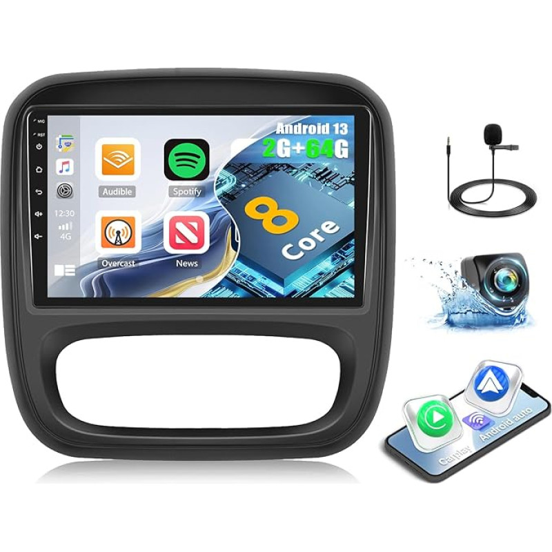 8 branduolių 2G + 64G CAMECHO Android 13 automobilinis radijas Opel Vivaro Renault Trafic Fiat Talento Nissan NV300/VW300 su Navi Carplay Android Car, 9 colių ekranas su DSP RDS Bluetooth + atbulinės eigos kamera