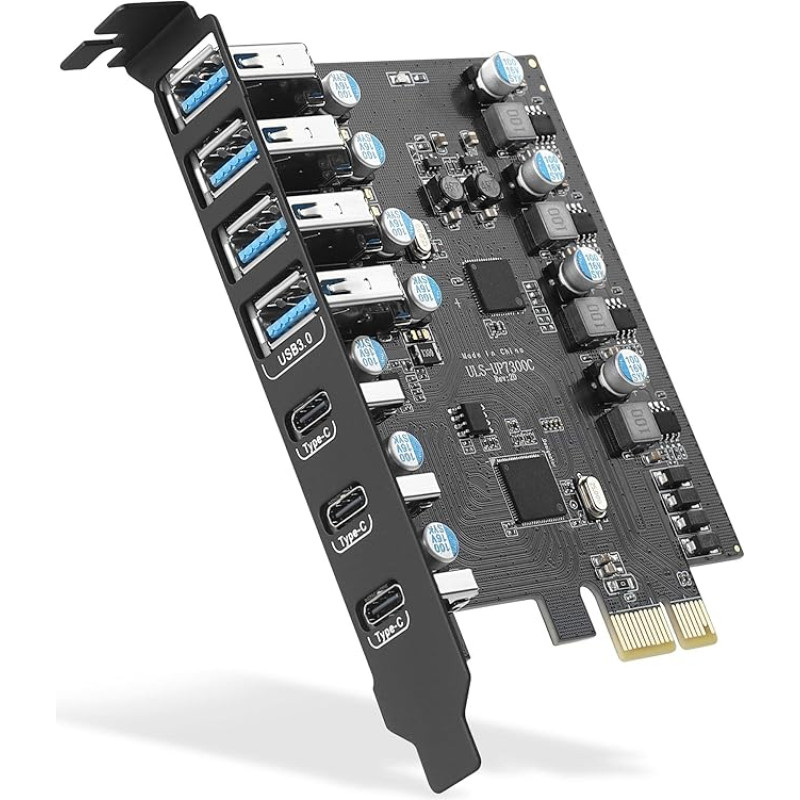 USB C PCIE kortelė 7 prievadai (3 x USB C, 4 x USB A), USB 3.0 5Gb/s PCI Express USB kortelė staliniam kompiuteriui Palaiko Windows 10/8/7/XP ir Mac OS 10.8.2 Above