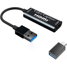 KDR 4K vaizdo įrašymo kortelės HDMI vaizdo įrašymo kortelė USB 3.0 HD 1080p, skirta žaidimams, transliacijoms, švietimui, vaizdo konferencijoms, tiesioginiam perdavimui (juoda)