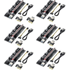 YBBOTT Riser 1X to 16X GPU Riser Card V011-PRO, su 0,6 m USB 3.0 prailginimo kabeliu - 2 x 6 kontaktų maitinimas - 10 kietųjų kondensatorių - Graphics Extender Riser Card for Bitcoin Ethereum Mining Rig ETH (6vnt.)