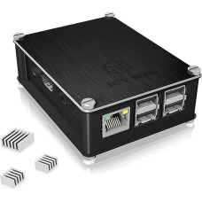 ICY BOX IB-RP102 Gehäuse für Raspberry Pi 2, Raspi 3 Model B und Raspi 3 Model B+, Aluminium, 3 Kühlkörper, luftdurchlässiges Seitengitter, schwarz