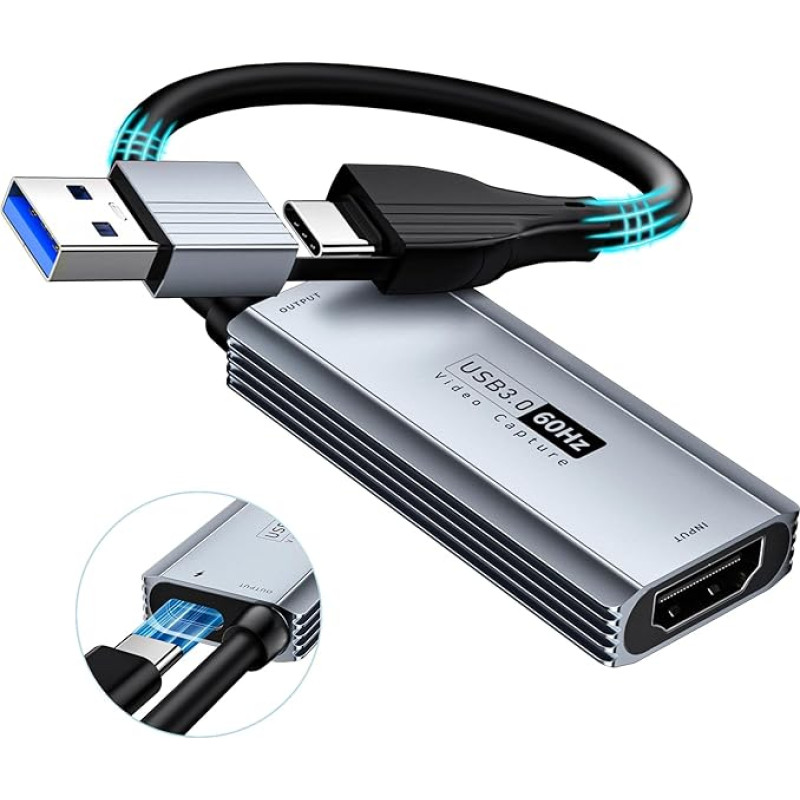 XIIXMASK USB 3.0 Video Capture Card with 100W PD - HDMI to USB/USB-C Capture Card 1440P 30fps & 1080P 60fps Video Capture Device for Streaming, Game Recording, Compatible with Quest 3, Switch, PS4/PS5