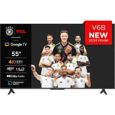 TCL 55V6B 55 Zoll, 4K Ultra HD, HDR TV, Smart TV unterstützt von Google TV (Dolby Audio, Motion Clarity, Sprachsteuerung, Kompatibel mit Google Assistant, Chromecast eingebaut