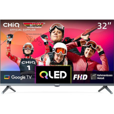 CHIQ TV L32QM8G 32 Inch QLED TV, FHD, HDR, Frameless Metal Design, Google TV, Chromecast, Google Assistant, Quad-Core CPU, WiFi, Dolby Audio, DBX-tv, Triple Tuner (DVB-S2/T2/C)