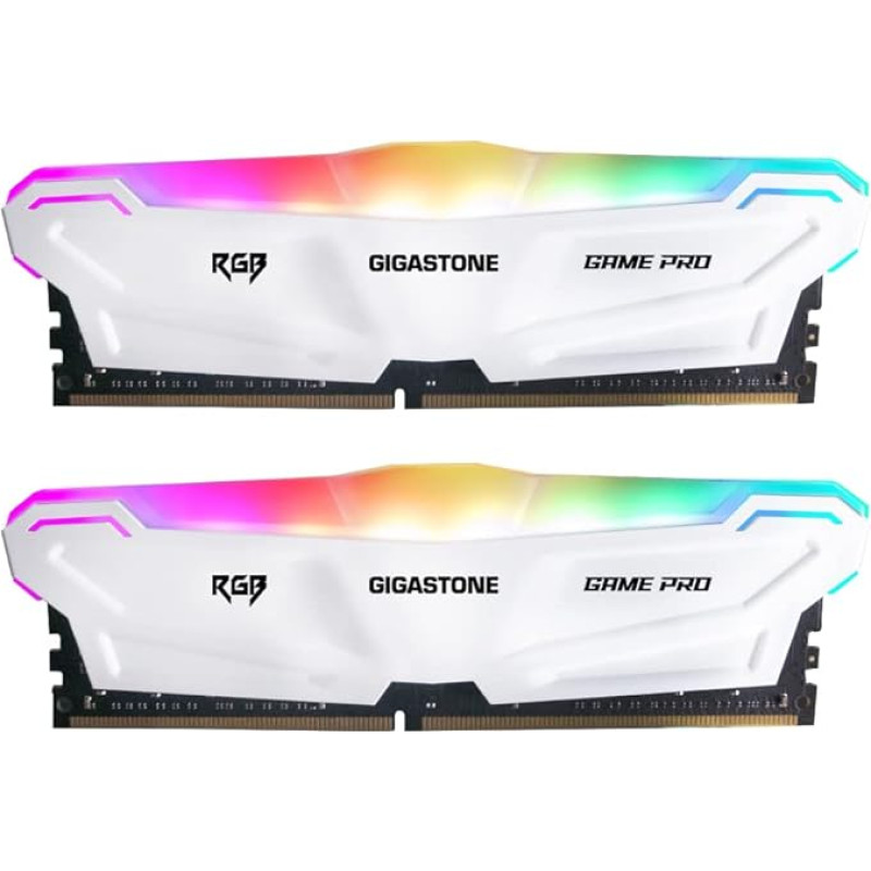 [ RGB DDR4 RAM ] Gigastone White RGB Game PRO Desktop RAM 16GB (2x8GB) DDR4 Ram 16GB DDR4-3200 MHz PC4-25600 CL16 1.35V 288 Pin/Pin Unbuffered Non-ECC Kompiuterinė atmintis RAM (tik PC Desktop)