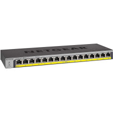 NETGEAR GS116LP-100EUS 16 prievadų LAN Gigabit Ethernet komutatorius (PoE Plus 76W, nevaldomas Plug-and-Play, be ventiliatoriaus) Juodas