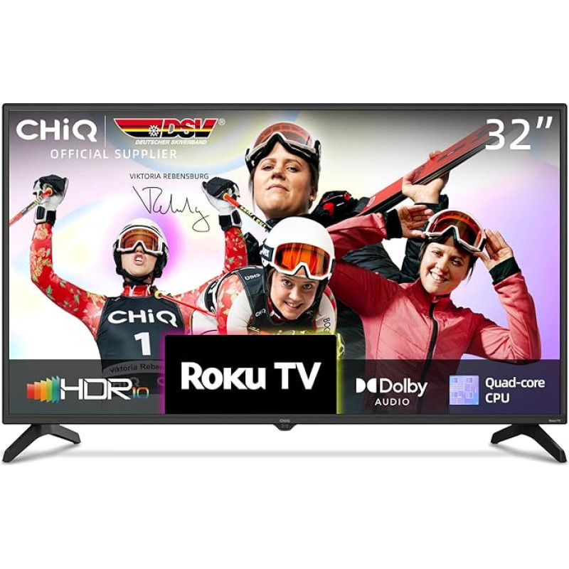 CHIQ L32G5N 32 Inch Roku TV, Smart TV, HDR10, Works with Alexa, DVB-T2/T/C/S/S2, Supports Apple Air Play, Google Assistant, Apple TV+, Prime Video, USB/HDMI/CI+