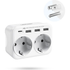 LENCENT Travel Adaptor USA Germany Plug, Type B Socket, Travel Plug with 1 USB-C & 3 USB-A Ports, Double EU Schuko to USA for American, Mexico, Canada, Thailand, Costa Rica Sockets