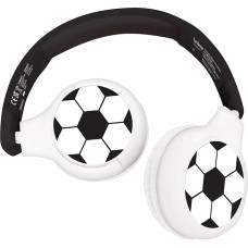 Lexibook, Football HPBT010FO 2-in-1 Bluetooth & Wired Headphones with Microphone and Control Button, Foldable and Adjustable, Long Lasting Battery, White/Black