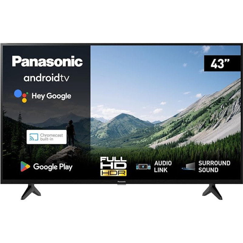 Panasonic TX-43MSW504, 43 Inch Full HD LED Smart 2023 TV, Android TV, Surround Sound, Google Assistant, Chromecast, Bright Panel, HD Colour Engine, Black