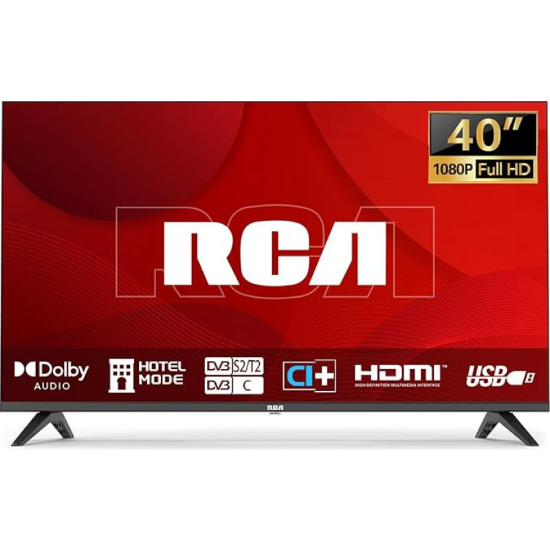 RCA TV 40 Inch (100 cm) Full HD LED TV Triple Tuner (DVB-T/T2-C-S/S2) TV with Dolby Audio HDMI Multimedia Player USB CI+ Hotel Mode (NRB40FQ1, 2024)