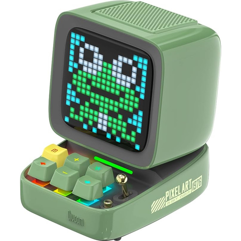 Divoom Ditoo Multifunctional Pixel Art LED Bluetooth Speaker, 256 Programmable LED Panel with Party Light, Smart Digital Table Clock, Gaming Music Box Support TF Card & Radio, Green