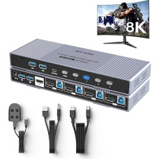 MT-VIKI 8K60Hz HDMI KVM jungiklis 4 prievadai 4 kompiuteriai 1 monitorius Palaiko klaviatūrą pelę su 4 x USB 3.0 4K@120/144Hz 2K@165Hz 1080P@240Hz HDMI 2.1 ir HDCP 2.3