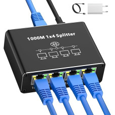 AOUZEA LAN skirstytuvas nuo 1 iki 4 1000 Mbps Ethernet skirstytuvas LAN jungiklis 4 prievadai su USB-C maitinimo kabeliu Maitinimo kištukas Gigabitinis jungiklis, skirtas kompiuteriui, šakotuvui, tinklo jungikliui, maršrutizatoriui, TV priedėliui, skaitme