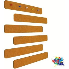 6 Stück Nachrichten-Pinnwand-Streifen + 35 Pin, rahmenlose Korktafel, Korktafel-Wandaufkleber for Kühlschrank-Büro-Dekoration(Brown)