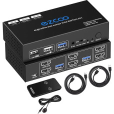 8K HDMI 2.1 KVM jungiklis Dviejų monitorių USB 3.0 2 prievadai su sparčiuoju klavišu 8K 60Hz 4K 120Hz 48Gbps HDCP2.3 HDMI išplėstinis ekranas Dalytis 2 kompiuteriais su klaviatūra Mous HDR D-olby Vision VRR IR nuotolinio valdymo pultas