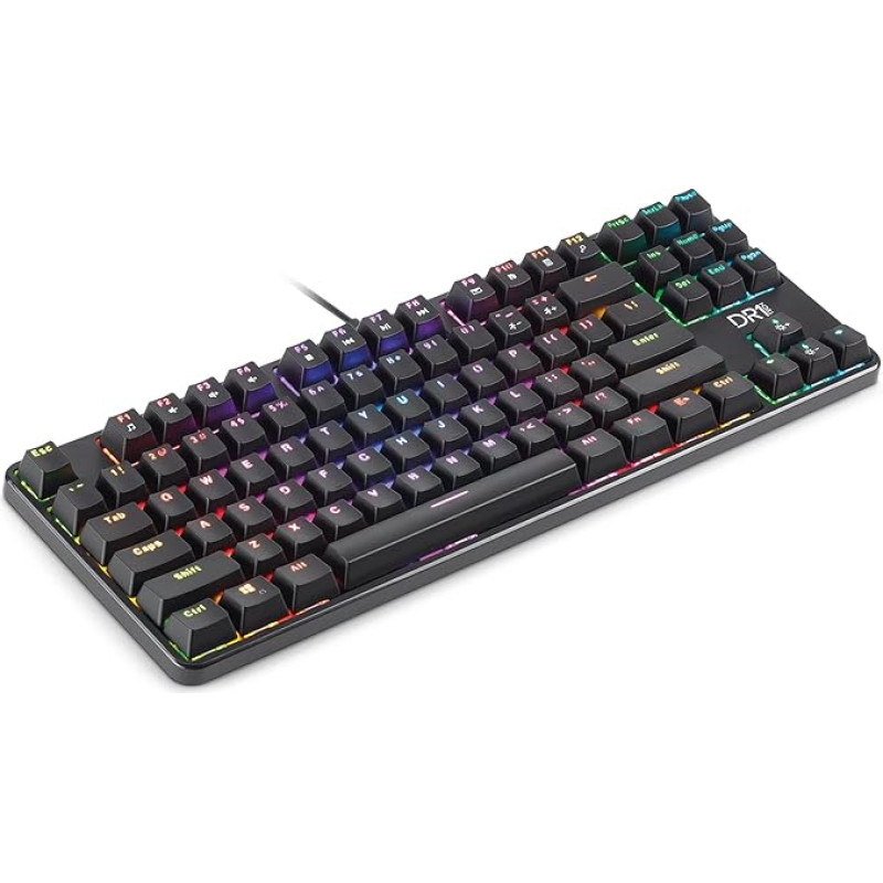 DR1TECH Raven+ Mechanical TKL Gaming Keyboard for PC/PS4 with RGB Backlight - 87 Keys Anti Ghosting - Ergonomic USB Keyboard with Cable (International Layout), Black