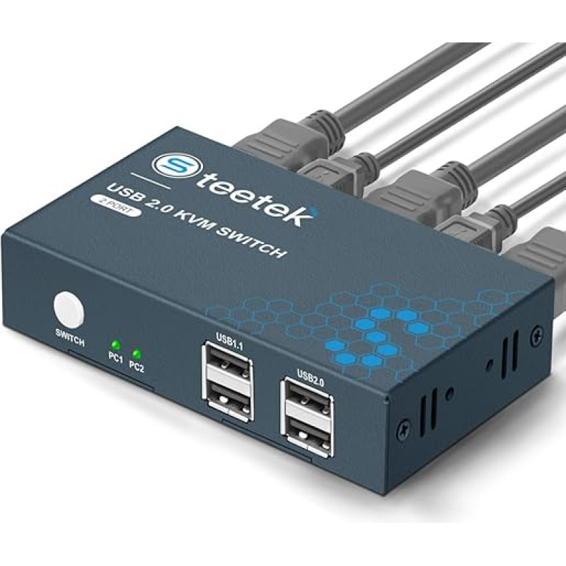 USB 2.0 KVM jungiklis HDMI 2 prievadai 4K @ 30Hz, HDMI1.4 KVM jungiklis 2 kompiuteriams, 1 monitoriui ir 4 USB 2.0 įrenginiams, dalytis pele, klaviatūra ir monitoriumi, 