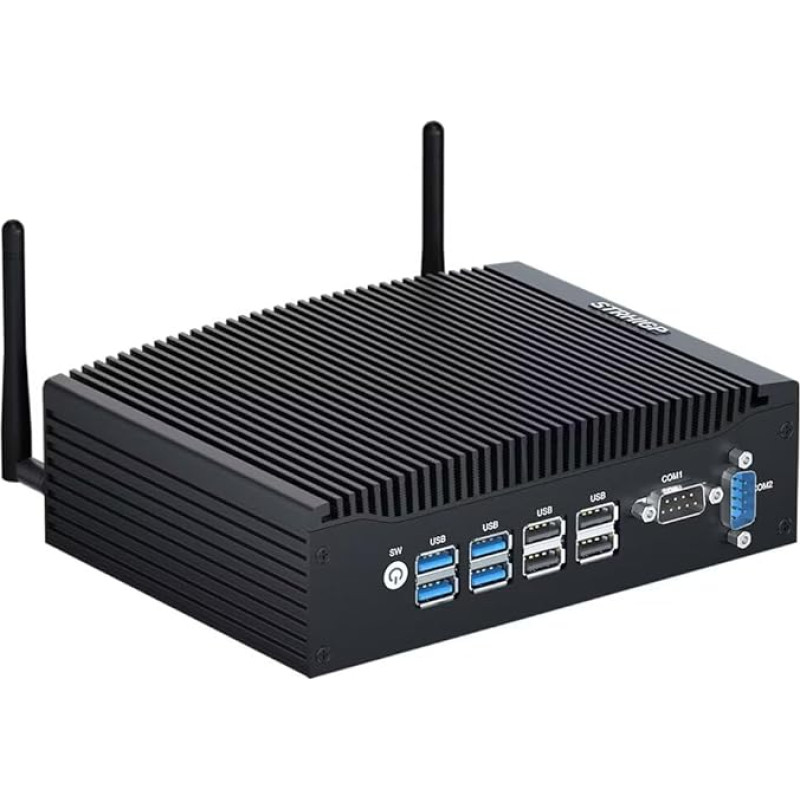 STRHIGP Pramoninis kompiuteris i5 Mini PC be ventiliatoriaus Win 11, kompiuteris be ventiliatoriaus 8260U 8GB RAM DDR4 256GB SSD Dvigubas RS232 COM RJ45 LAN 4K HD 8USB WiFi BT VESA WOL Automatinis įjungimas Mini kompiuteris verslui Namai